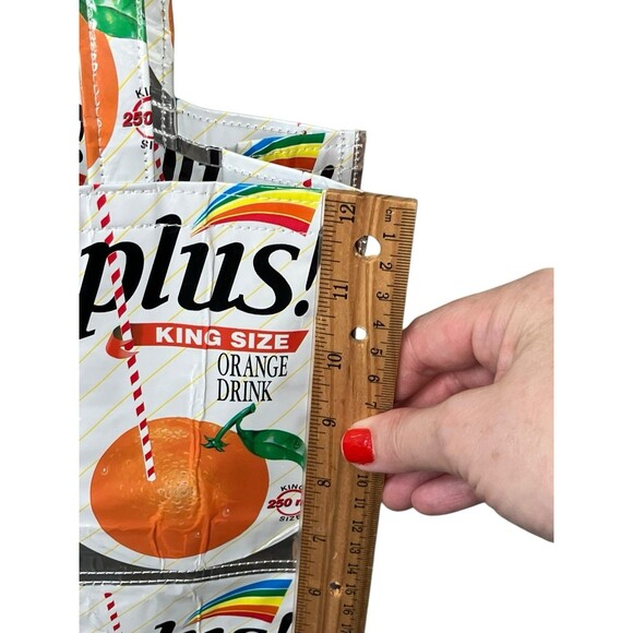 Y2K Upcycled Tote Bag Purse Orange Drink Juice Pouch Eco Recycled Shopping Bag - Picture 5 of 7
